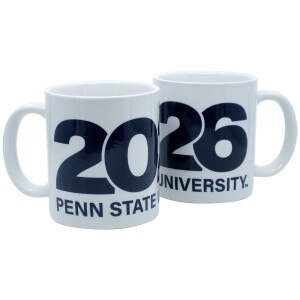 white ceramic mug with 2026 Penn State University